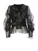 Chaqueta de Piel Sintética y Malla