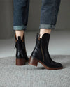 Bottes en Cuir à Talon Carré