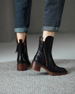 Bottes en Cuir à Talon Carré