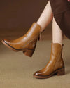 Bottes en Cuir à Talon Carré