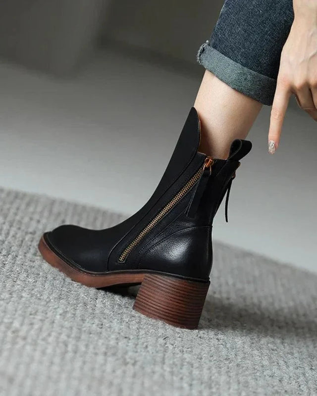 Bottes en Cuir à Talon Carré