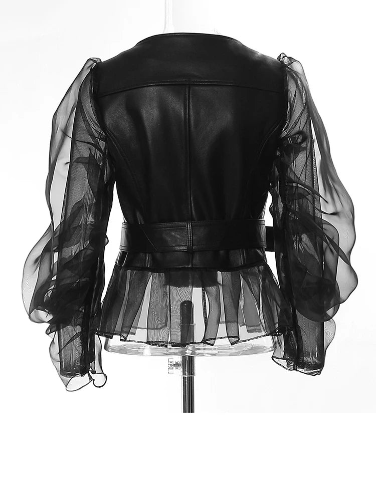 Chaqueta de Piel Sintética y Malla