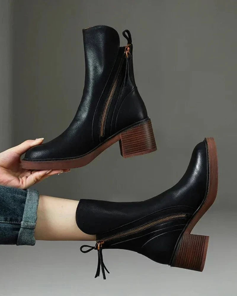 Bottes en Cuir à Talon Carré