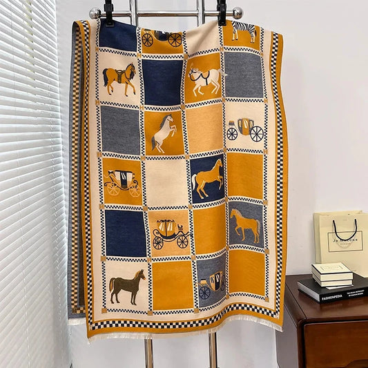 Poncho bufanda estampado ecuestre