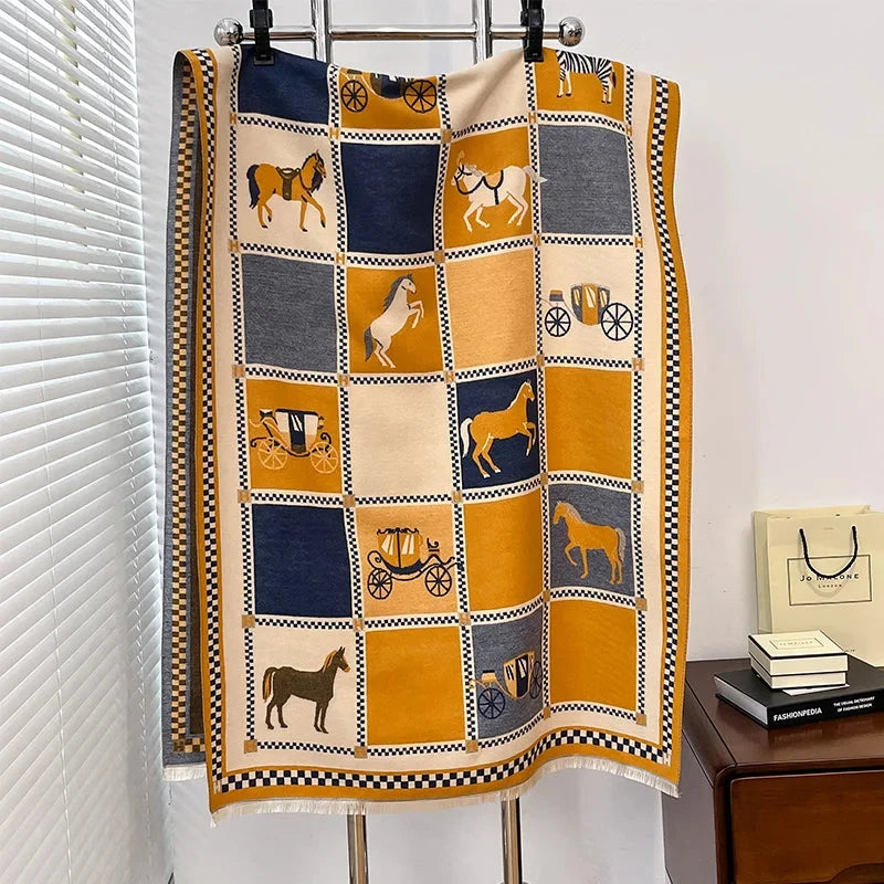Poncho bufanda estampado ecuestre