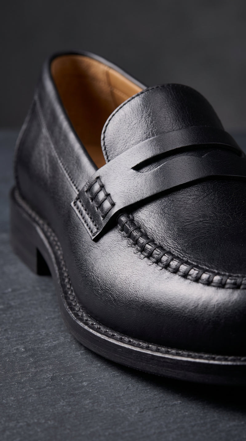 Mocasines de Cuero Negro Mono