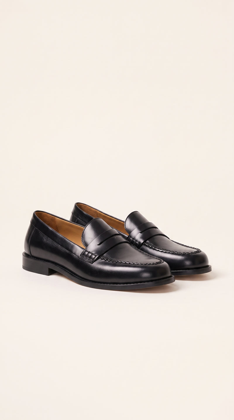 Mocasines de Cuero Negro Mono