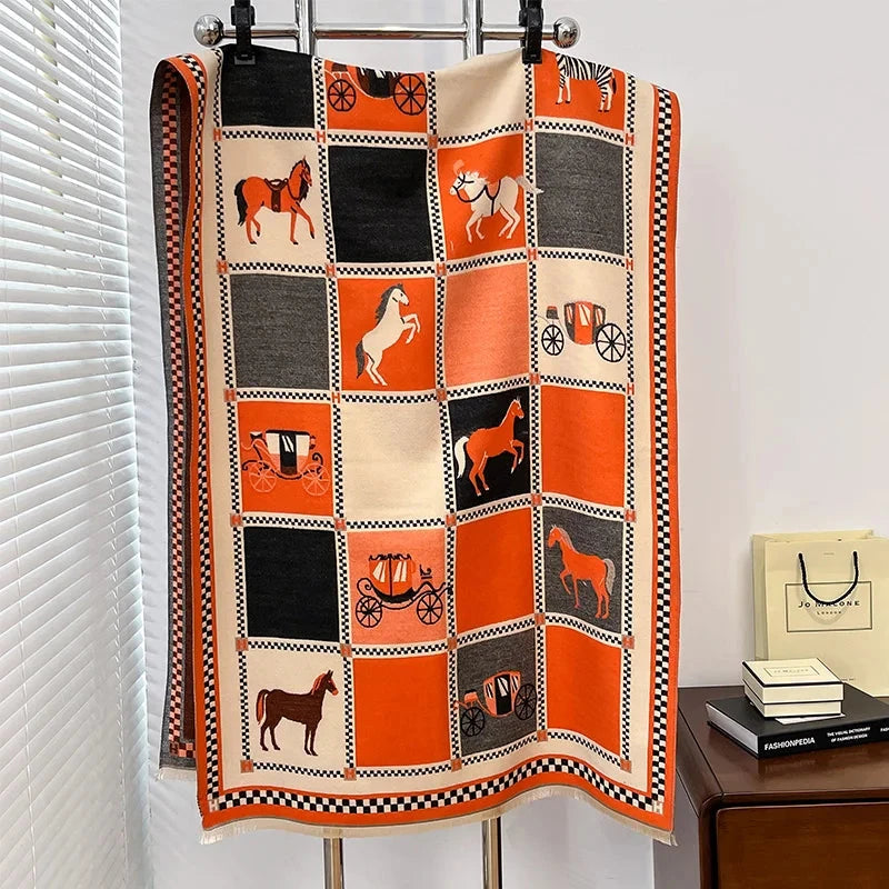Poncho bufanda estampado ecuestre