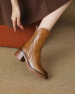 Bottes en Cuir à Talon Carré