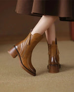 Bottes en Cuir à Talon Carré