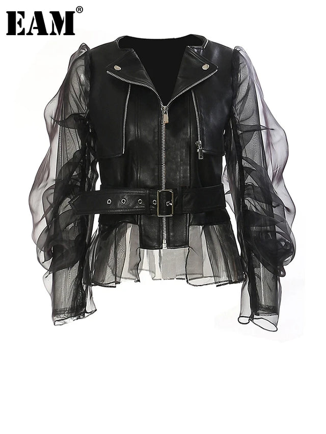 Chaqueta de Piel Sintética y Malla