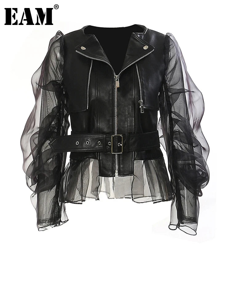 Chaqueta de Piel Sintética y Malla